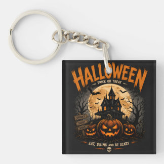 Porte-clés Nuit effrayante de maison hantée Halloween vintage