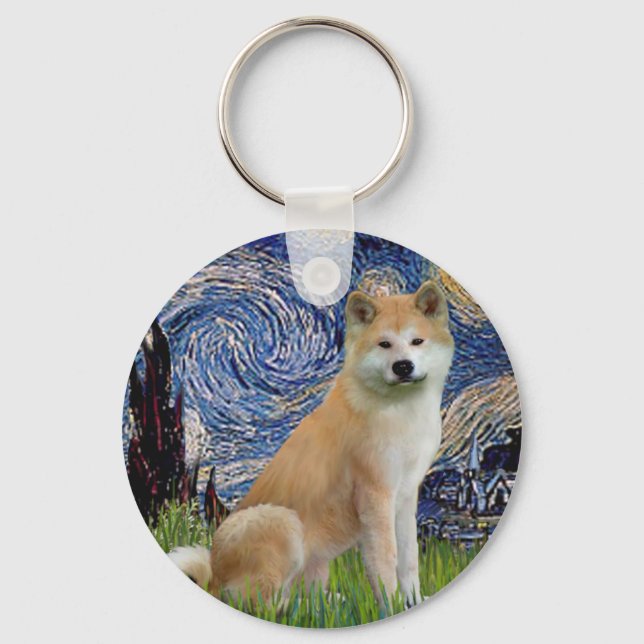 Porte-clés Nuit étoilée - Akita Inu (Recto)