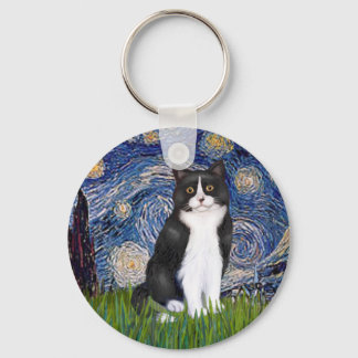 Porte-clés Nuit étoilée - Chat noir et blanc