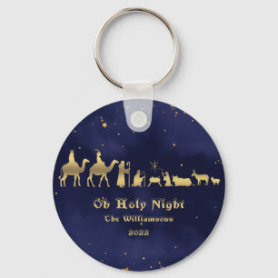 Porte-clés Nuit étoilée de Noël en céramique dorée Oh Sainte