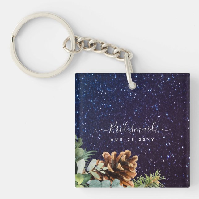 Porte-clés Nuit étoilée Eucalyptus bleu chardon hiverMariage (Devant)