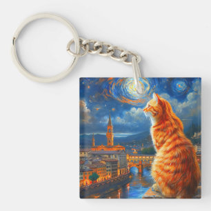 Porte-clés Nuit étoilée sur Florence   Art du chat roux