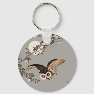 Porte-clés Nuit Japonaise Chouette Lune Bois Coupe Flying Nig