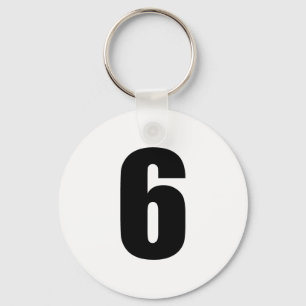 Porte-clés number 6 in black on white button keychain