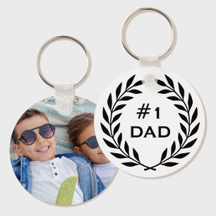 Porte-clés Numéro 1 Papa Photo personnalisée Laurel Wreath Bl