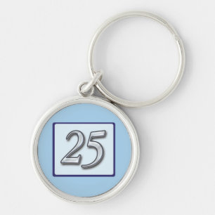 Porte-clés Numéro d'argent du 25e anniversaire en bleu