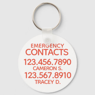 Porte-clés Numéro de contact d'urgence