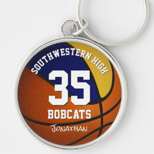 Porte-clés numéro de maillot de basket-ball de fille bleu or