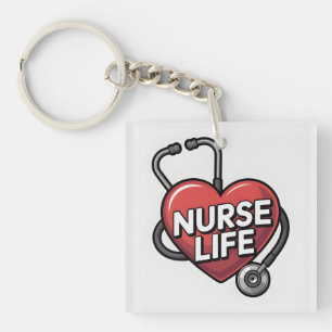 Porte-clés "Nurse Life" Design graphique avec coeur