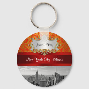 Porte-clés NY City Skyline BW 112 Red Gold Paisley Porte - cl