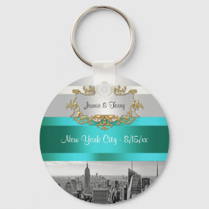 Porte-clés NYC Skyline BW 05 White Turquoise Invitation Suite