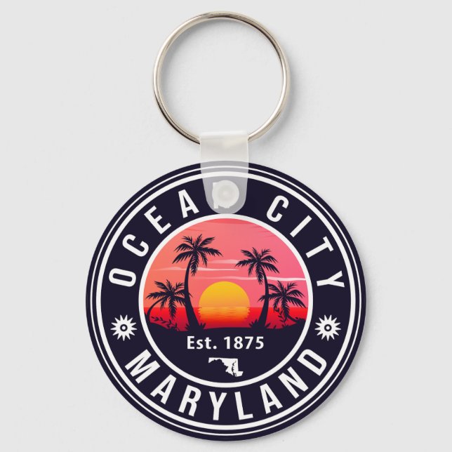 Porte-clés Ocean City Maryland Retro Sunset Souvenirs 60s (Recto)
