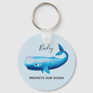 Porte-clés Ocean Conservation Watercolor Baleine Typographie 