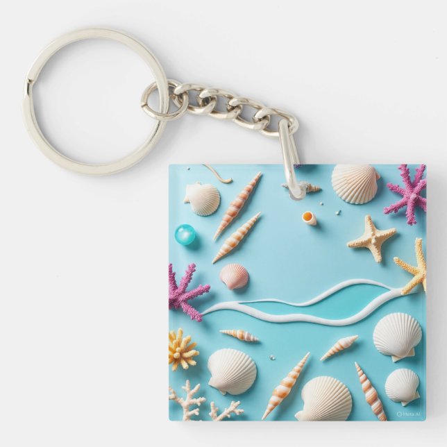 Porte-clés Ocean-Themed Keychain – Sea Life Design with Shell (Devant)