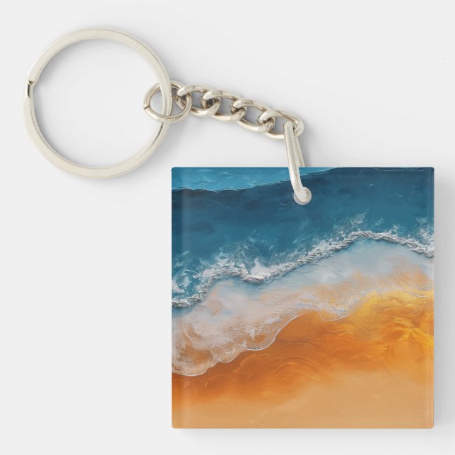 Porte-clés Ocean Waves & Golden Sand - Plage Art Cadeau Côtie (Devant)