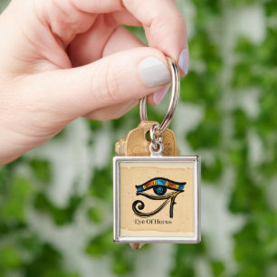 Porte-clés OEil de Horus sur papyrus, hiéroglyphes égyptiens