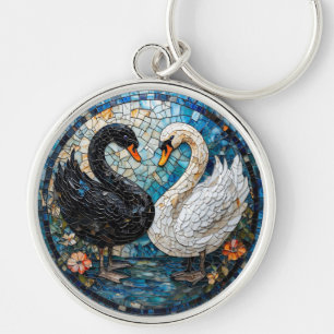 Porte-clés Œuvre d'art mosaïque représentant des cygnes noirs