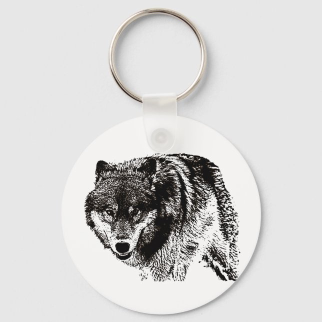 Porte-clés Oeuvre d'art noir et blanc Wild Wolf (Recto)