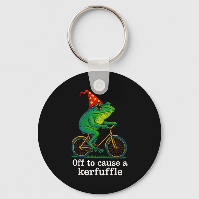 Porte-clés Off To Cause A Kerfuffle Funny Frog Wizard Bicycle (Recto)