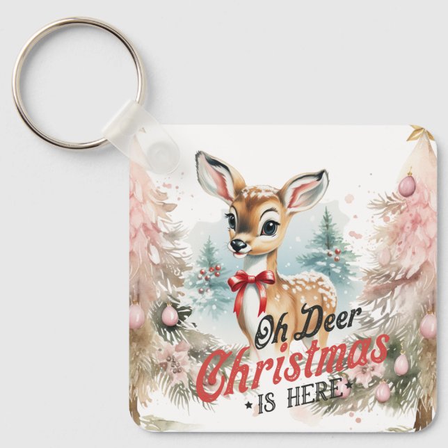 Porte-clés Oh Deer Christmas est ici Porte - clé Carré (Recto)