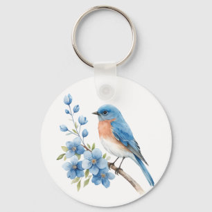 Porte-clés Oiseau bleu avec des fleurs bleues