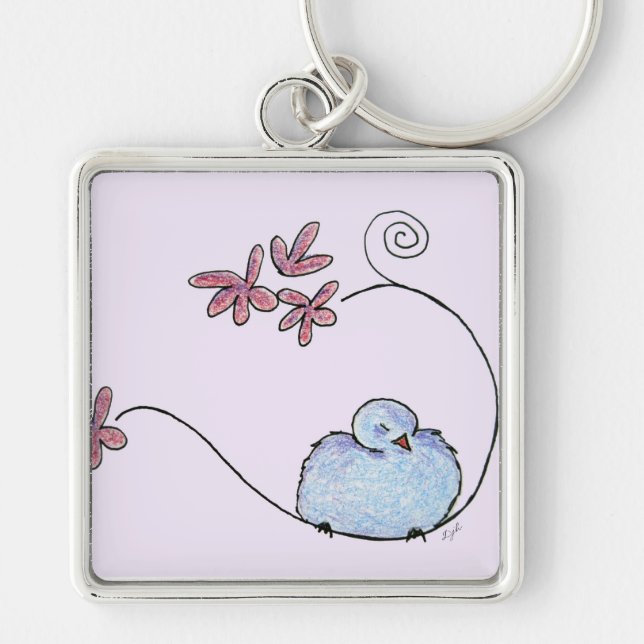 Porte-clés oiseau bleu sur une branche (Devant)