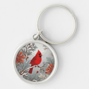 Porte-clés Oiseau cardinal rouge hivernal