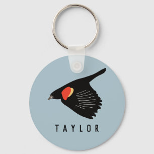 Porte-clés Oiseau-noir à ailes rouges personnalisées en vol