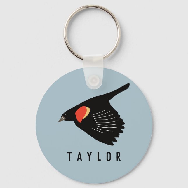 Porte-clés Oiseau-noir à ailes rouges personnalisées en vol (Recto)