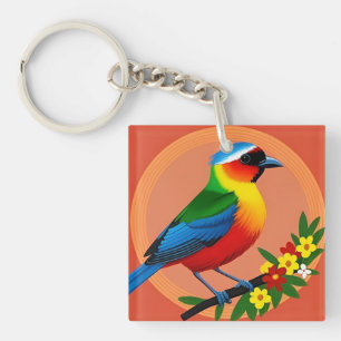 Porte-clés 🌸 Oiseau parmi les fleurs, design inspiré de la n