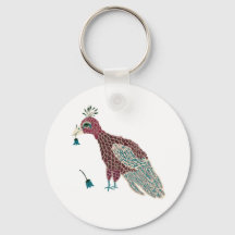 Oiseau rouge avec fleurs bleues
