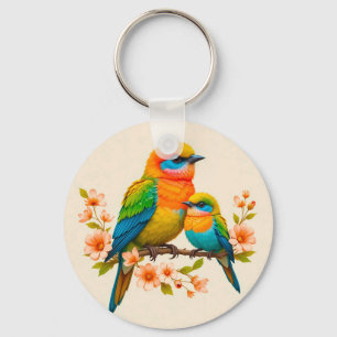 Porte-clés Oiseaux Colorés Posés sur une Branche