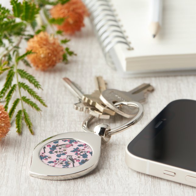 Porte-clés Oiseaux et fleurs roses (Côté )
