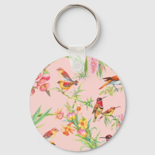 Porte-clés Oiseaux exotiques : Vintage Floral Sans Seamless.