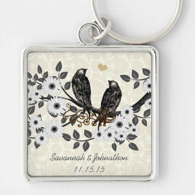 Porte-clés Oiseaux gris vintage Mariage marais blanc Porte -  (Devant)