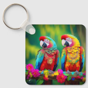 Porte-clés Oiseaux Macaw colorés sur la Branche-67859
