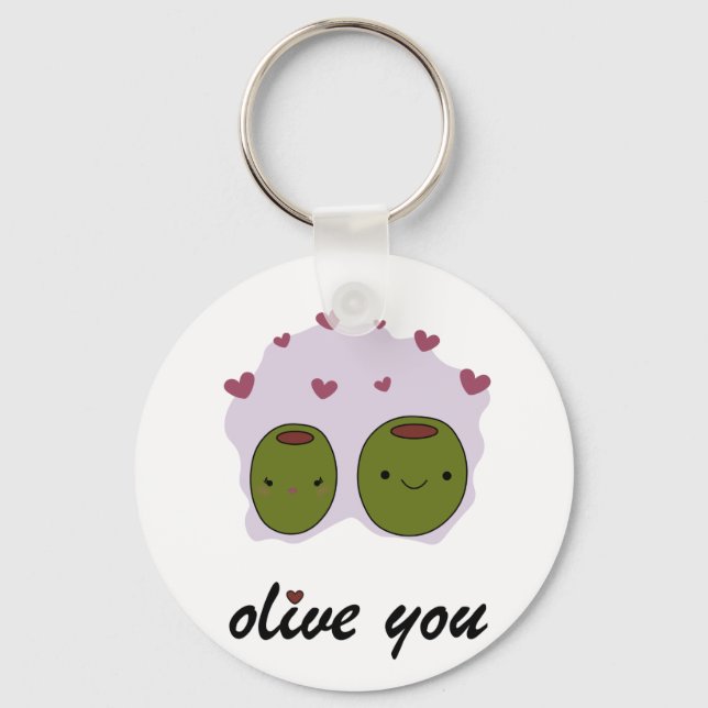 Porte-clés "Olive You" Je T'Aime Cadeau Pour Lui / Son Amour  (Recto)