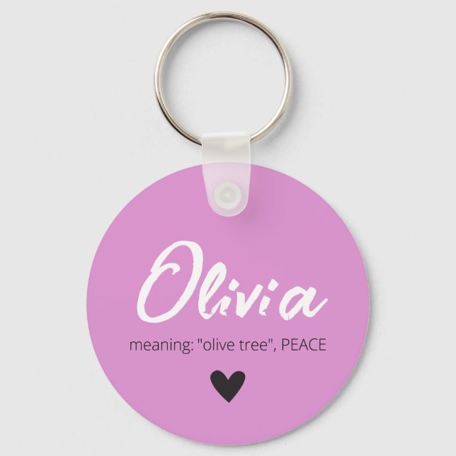 Porte-clés OLIVIA Nom Signifiant Filles Enfants Noir Blanc Mi (Recto)