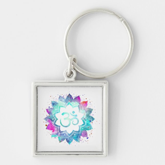 Porte-clés *~* OM AUM Symbole Lotus Lily Aquarelle Mandala (Devant)