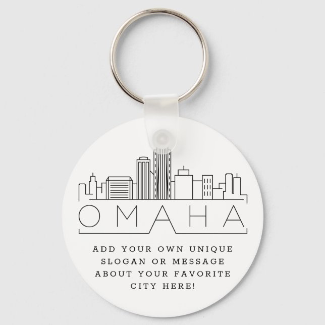 Porte-clés Omaha, Nebraska Stylisé Skyline | Slogan personnal (Recto)