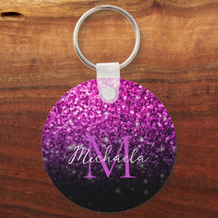 Porte-clés Ombre rose violet faux éclats bling Monogramme