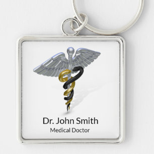 Porte-clés Or argenté Médicale de noir de caducée - porte -