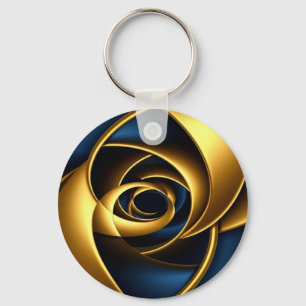 Porte-clés or bleu spirale abstrait motif vortex luxe ge