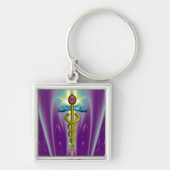 Porte-clés OR CADUCUS MÉDICALE SYMBOLE Violet Violet Vert pou (Devant)