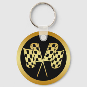 PORTE-CLÉS OR ET DRAPEAU CHECKERED DE NOIR