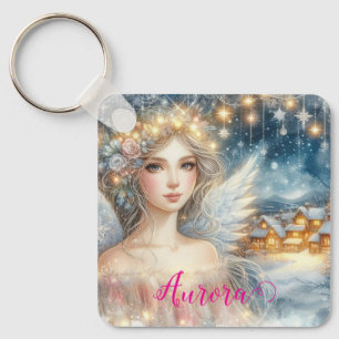 Porte-clés Or Fête Doré Aquarelle Éthérée Givre Ange de Neige
