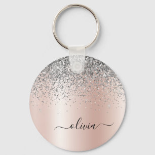 Porte-clés Or rose - Parties scintillant rose pâle Monogramme
