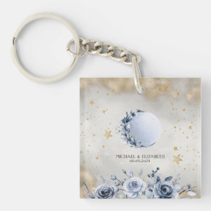 Porte-clés Or Soleil Doré Céleste, Roses de Lune Bleues Étoil