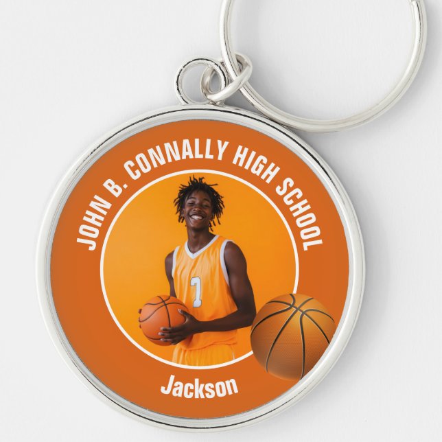 Porte-clés Orange Basketball Player Photo High School Spirit (Devant)