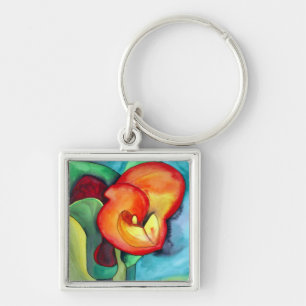 Porte-clés Orange Canna nénuphar art original aquarelle